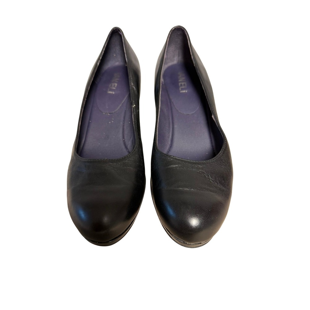 Vaneli Womens Black Leather Round Toe Platform Block Heel Pumps Size 6.5 M